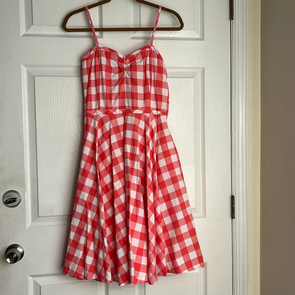Pink Gingham Midi Dress with Tie Straps - Picture 2 of 16